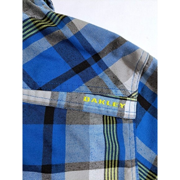 Oakley Men's Small Flannel Shirt Thermogauge Blue Yellow White Check Plaid - Picture 7 of 10